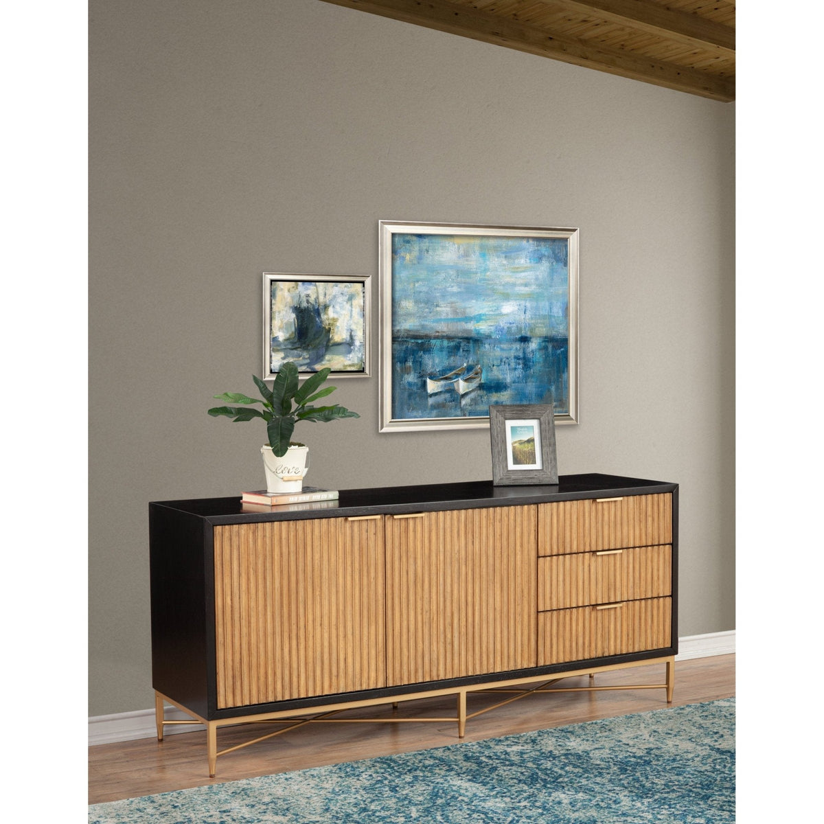 Larsen Solid Wood TV Console with Gold Hardware and Dovetail Drawers – view 11