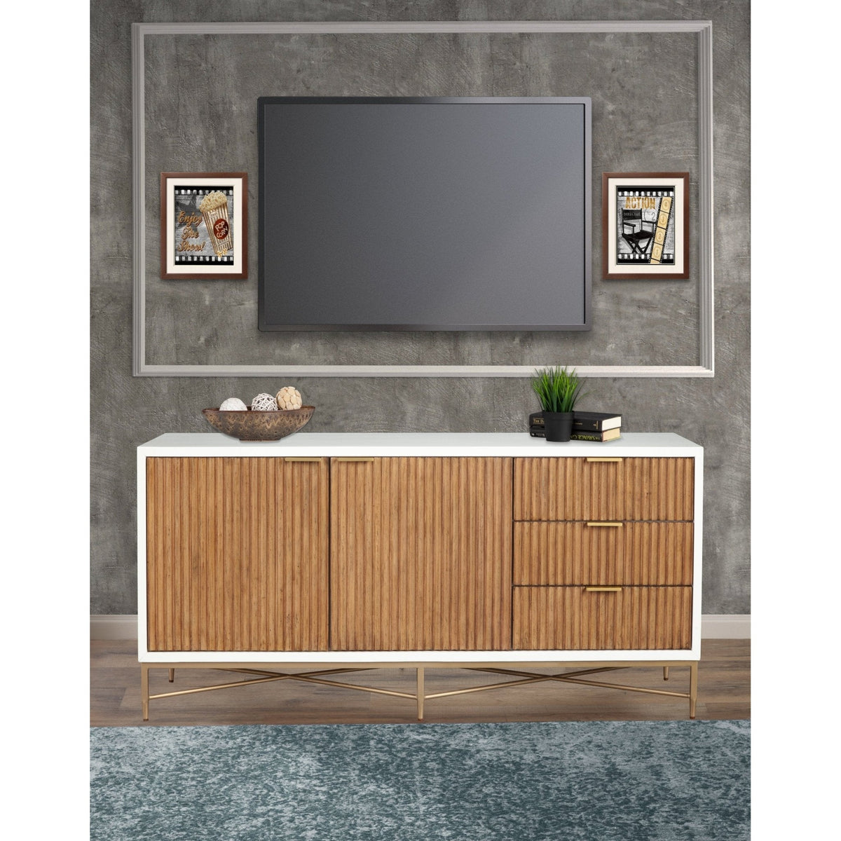 Larsen Solid Wood TV Console with Gold Hardware and Dovetail Drawers – view 2