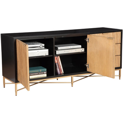Larsen Solid Wood TV Console with Gold Hardware and Dovetail Drawers – view 14