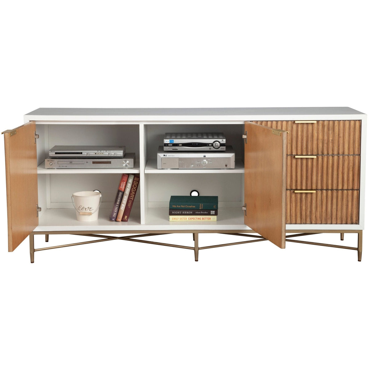 Larsen Solid Wood TV Console with Gold Hardware and Dovetail Drawers – view 8