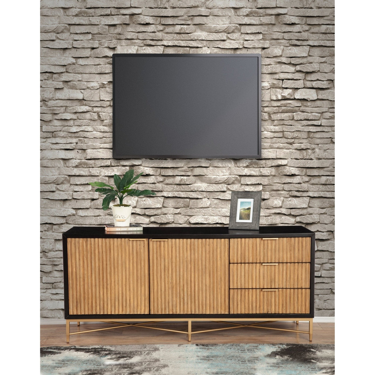 Larsen Solid Wood TV Console with Gold Hardware and Dovetail Drawers – view 10