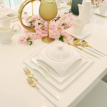 Modern Square White Porcelain Dinnerware Set, 20 Piece Service for 4 – view 7