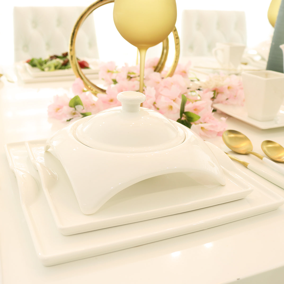 Modern Square White Porcelain Dinnerware Set, 20 Piece Service for 4 – view 3