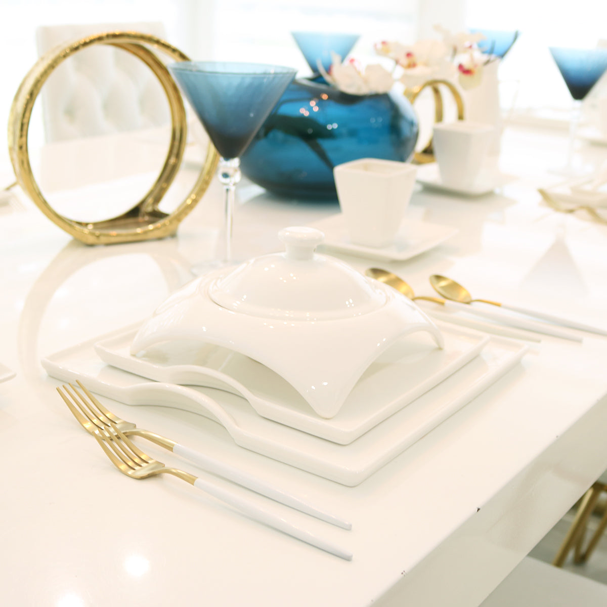 Modern Square White Porcelain Dinnerware Set, 20 Piece Service for 4 – view 6