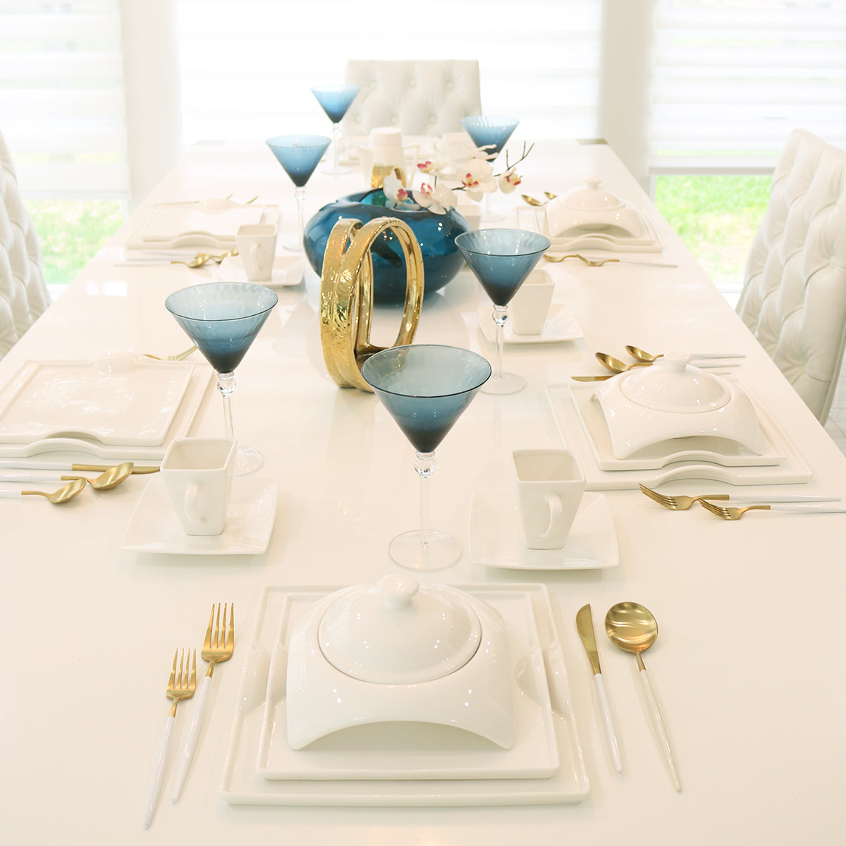 Modern Square White Porcelain Dinnerware Set, 20 Piece Service for 4 – view 8