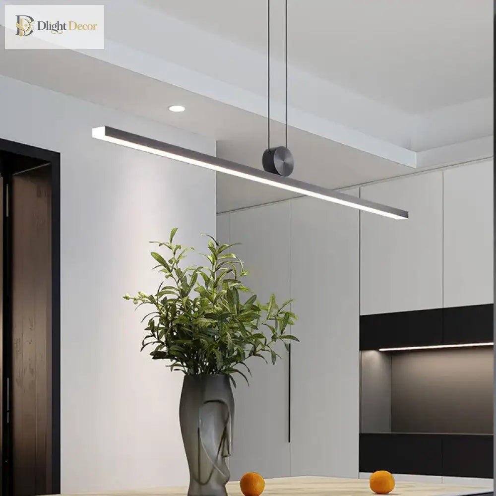 Modern LED Strip Linear Chandelier for Kitchen Island, Black or White – view 5