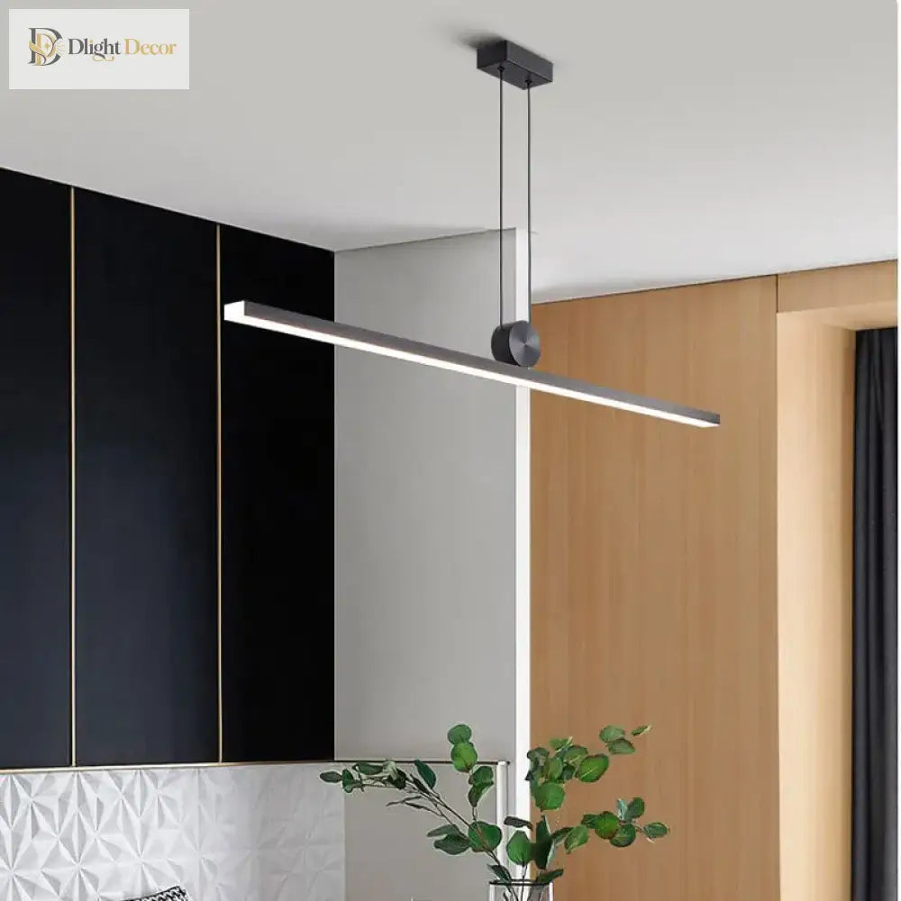 Modern LED Strip Linear Chandelier for Kitchen Island, Black or White – view 6