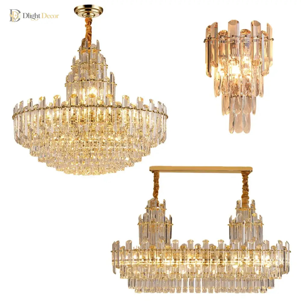 LED Crystal Chandelier in Gold, Silver or Black, Round or Linear – view 2