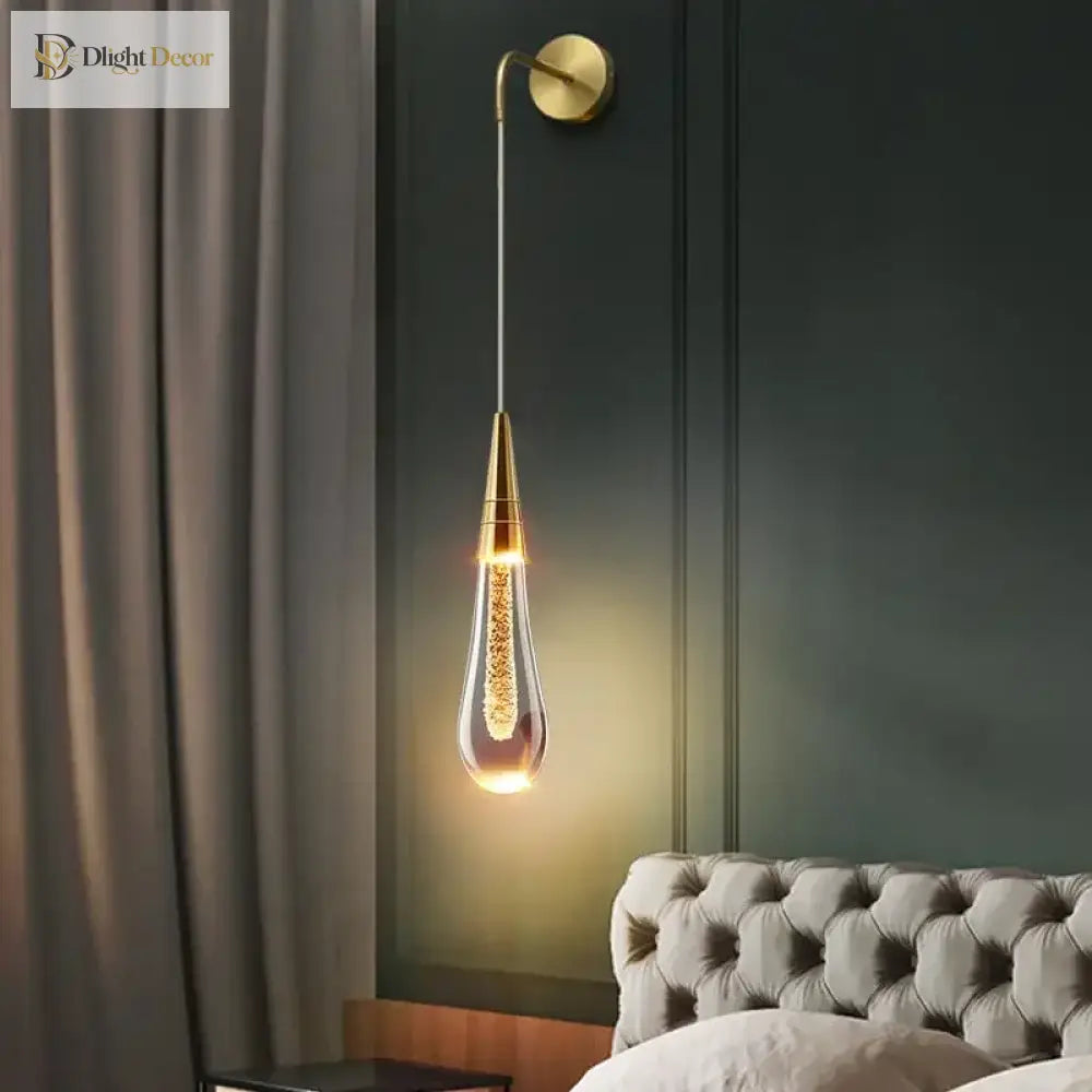 LED Crystal Raindrop Wall Sconce – Gold or Black Bedside Light – view 4