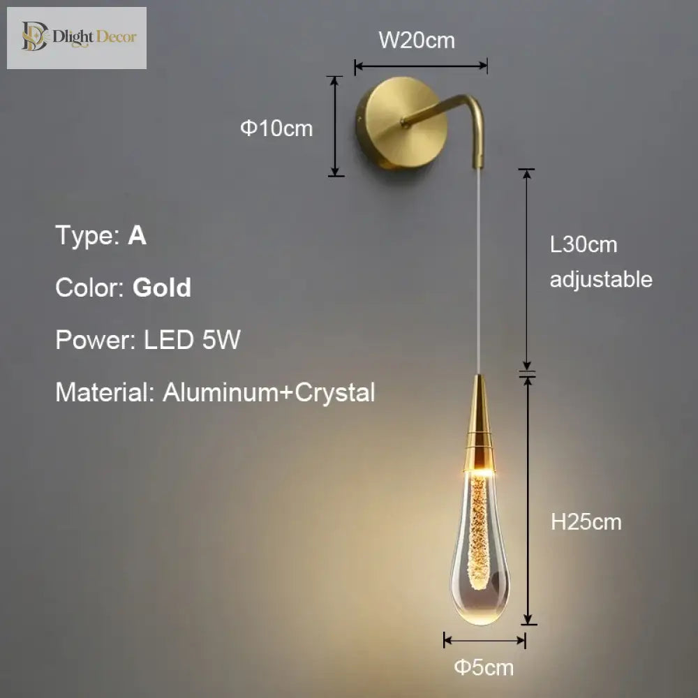 LED Crystal Raindrop Wall Sconce – Gold or Black Bedside Light – view 6