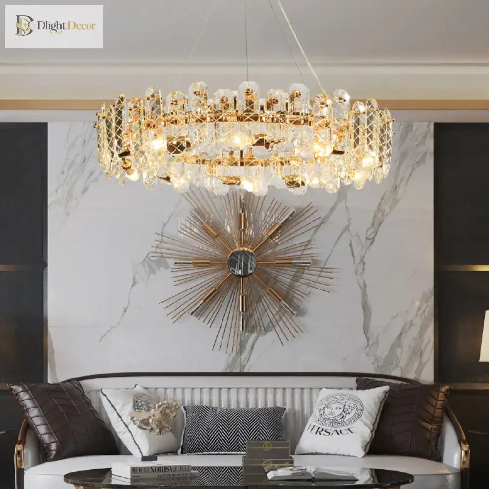 Modern Crystal Lustre LED Chandelier, Round or Linear, Low Profile – view 2