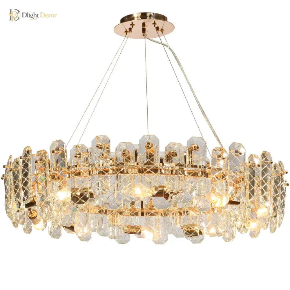 Modern Crystal Lustre LED Chandelier, Round or Linear, Low Profile – view 6