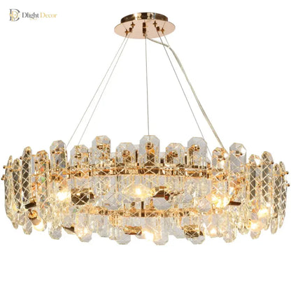 Modern Crystal Lustre LED Chandelier, Round or Linear, Low Profile – view 6