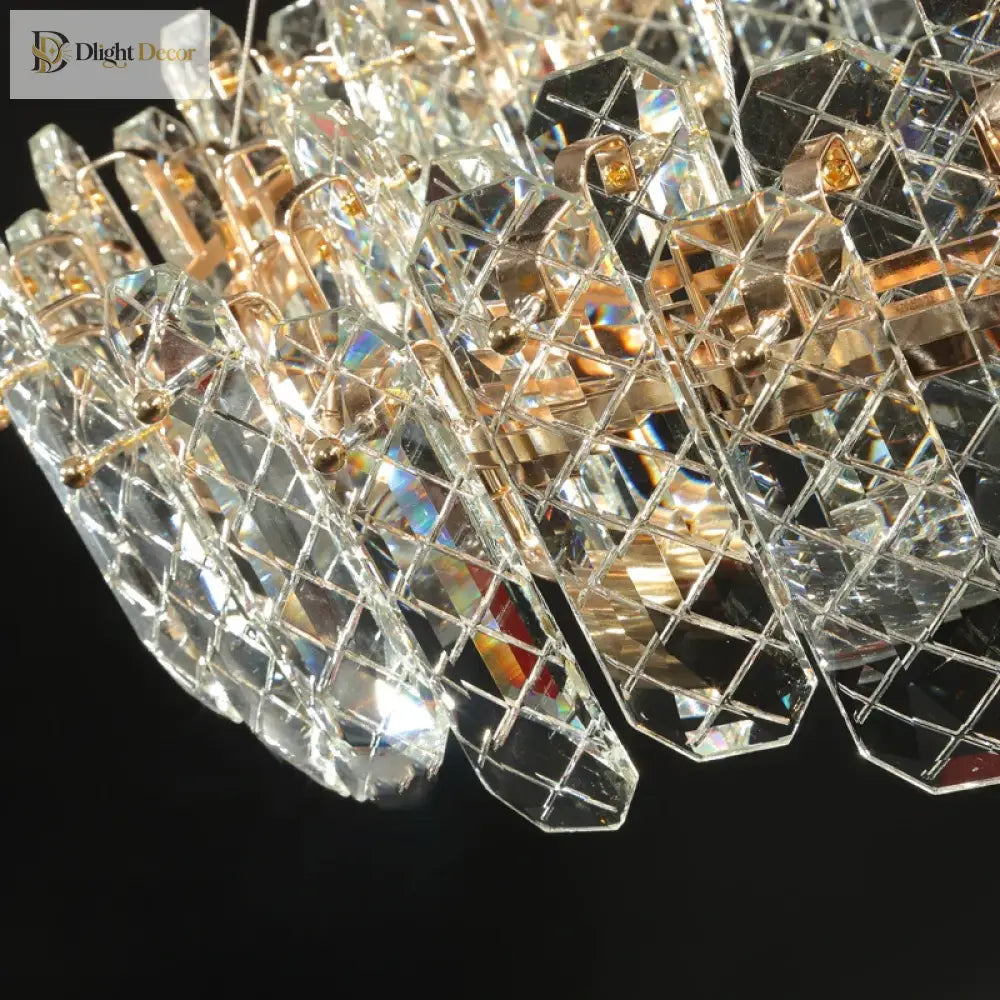 Modern Crystal Lustre LED Chandelier, Round or Linear, Low Profile – view 4