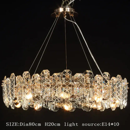 Modern Crystal Lustre LED Chandelier, Round or Linear, Low Profile – view 9