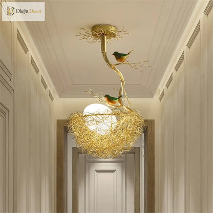 LED Gold Bird's Nest Ceiling Light with Glass Ball Pendants – view 2