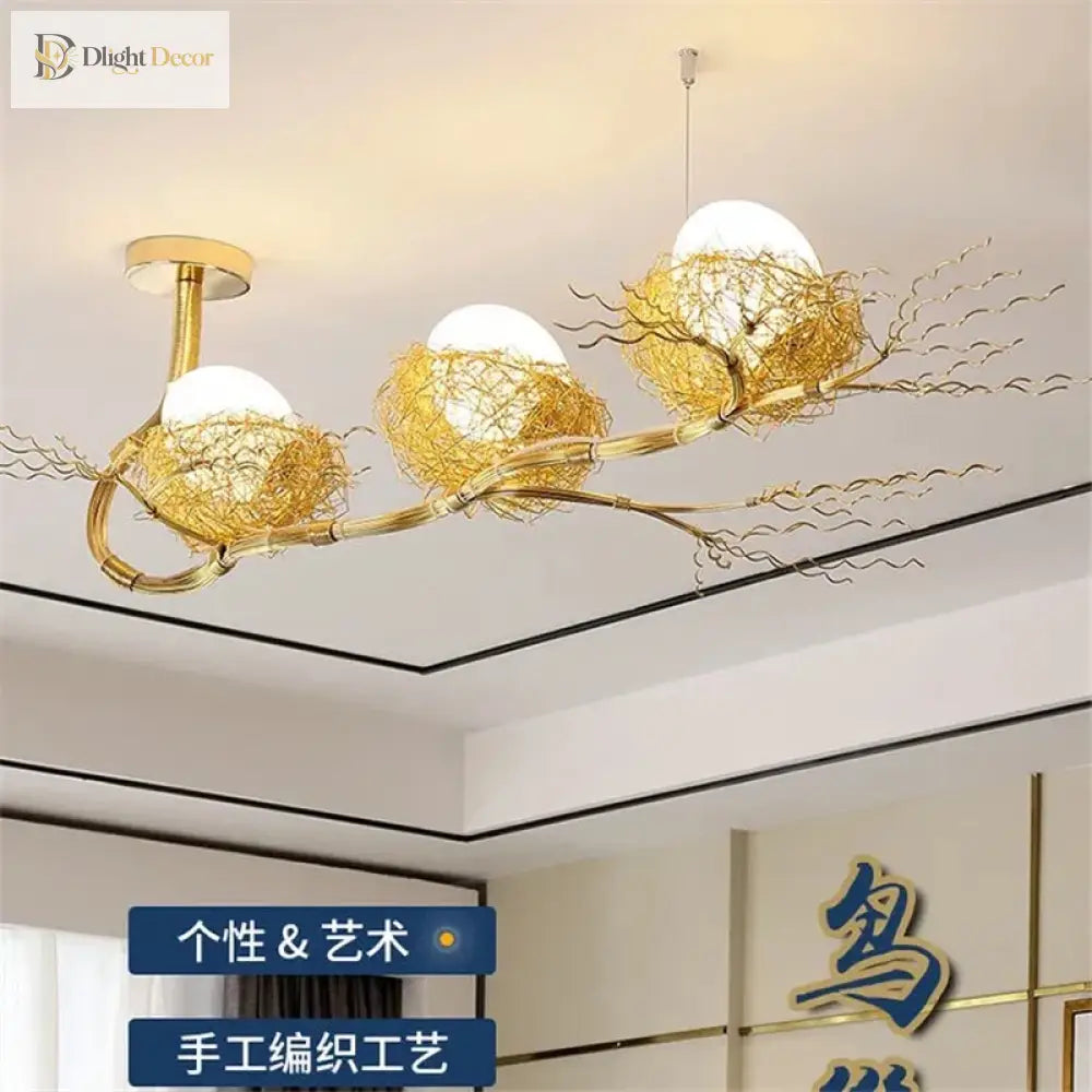 LED Gold Bird's Nest Ceiling Light with Glass Ball Pendants – view 3
