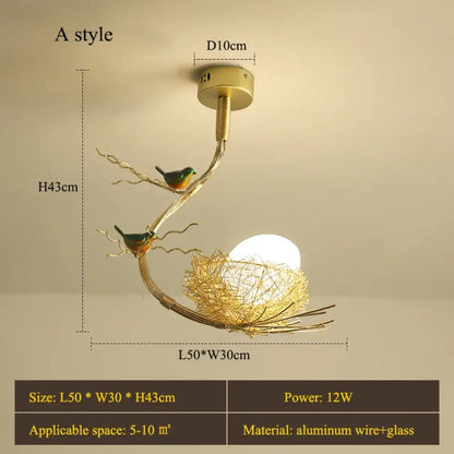 LED Gold Bird's Nest Ceiling Light with Glass Ball Pendants – view 7