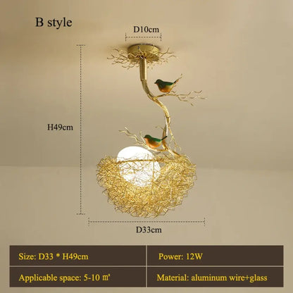 LED Gold Bird's Nest Ceiling Light with Glass Ball Pendants – view 8