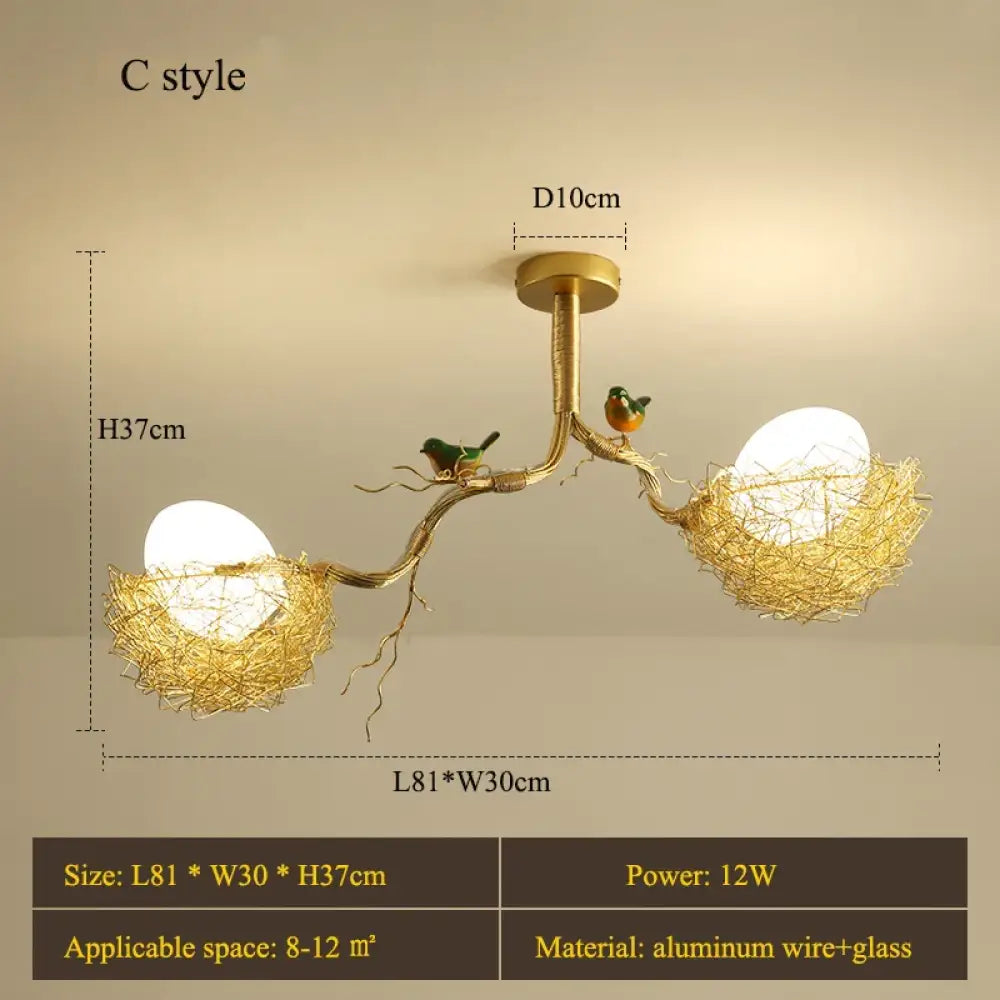 LED Gold Bird's Nest Ceiling Light with Glass Ball Pendants – view 9