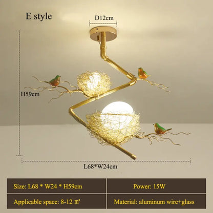 LED Gold Bird's Nest Ceiling Light with Glass Ball Pendants – view 11