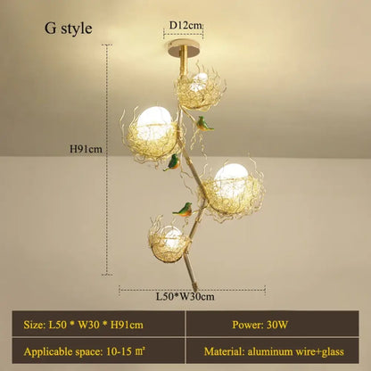 LED Gold Bird's Nest Ceiling Light with Glass Ball Pendants – view 13