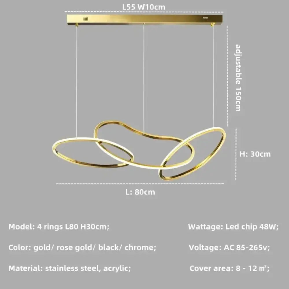 Modern LED Multi-Ring Pendant Light in Gold, Rose Gold or Chrome – view 7