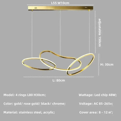 Modern LED Multi-Ring Pendant Light in Gold, Rose Gold or Chrome – view 7