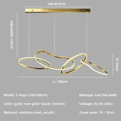 Modern LED Multi-Ring Pendant Light in Gold, Rose Gold or Chrome – view 8