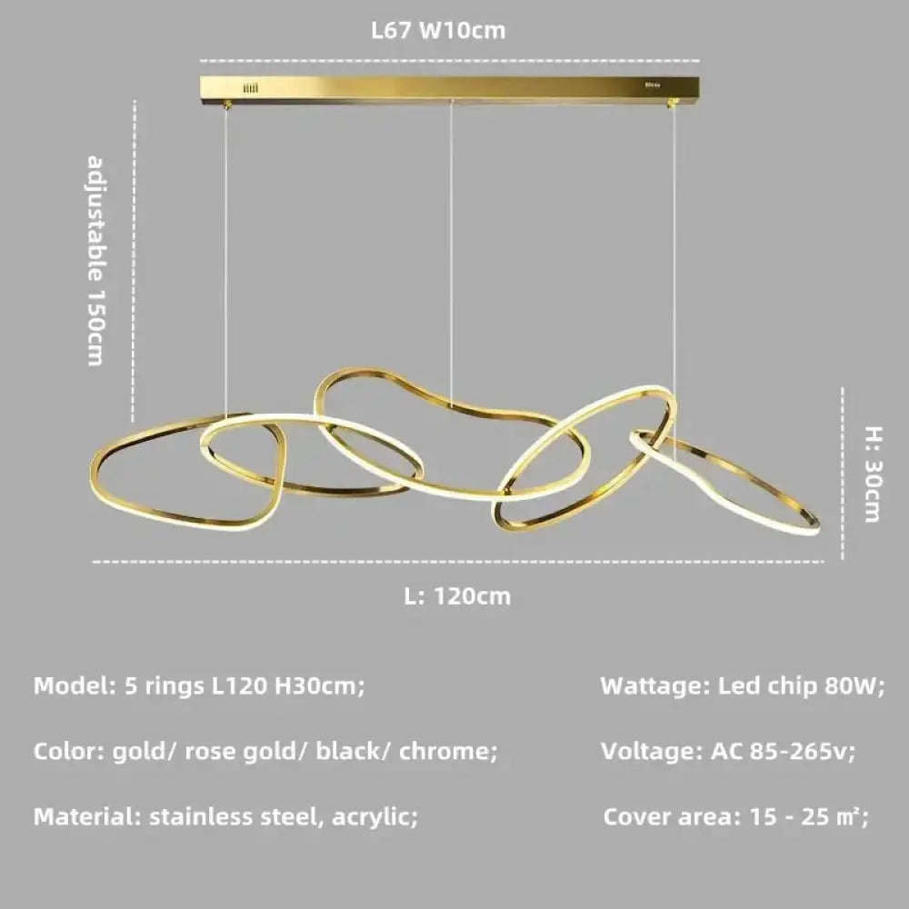 Modern LED Multi-Ring Pendant Light in Gold, Rose Gold or Chrome – view 9