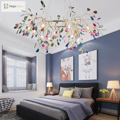 Nordic Colorful Agate LED Ceiling Chandelier with Leaf Design – view 5