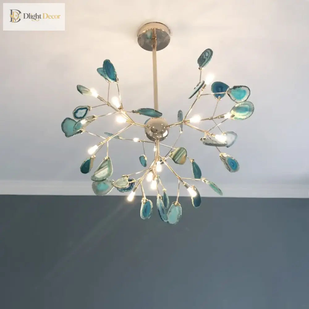 Nordic Colorful Agate LED Ceiling Chandelier with Leaf Design – view 3