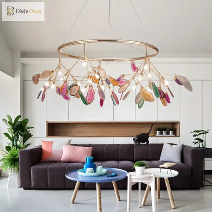 Nordic Colorful Agate LED Ceiling Chandelier with Leaf Design – view 4