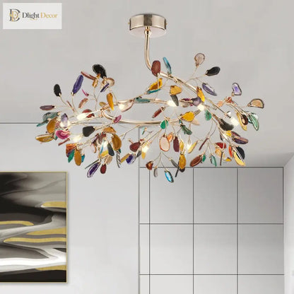 Nordic Colorful Agate LED Ceiling Chandelier with Leaf Design – view 2