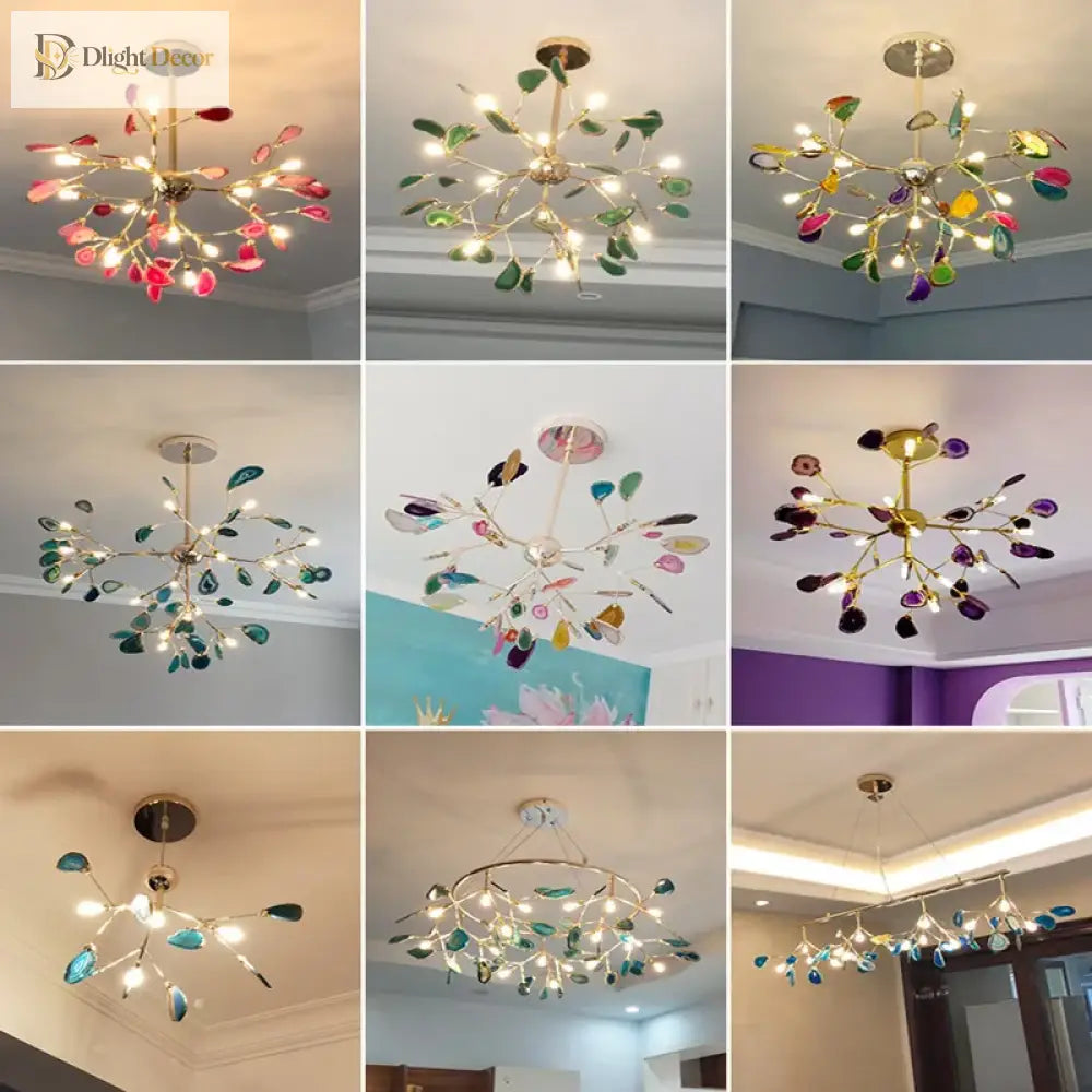 Nordic Colorful Agate LED Ceiling Chandelier with Leaf Design – view 6