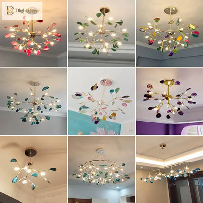 Nordic Colorful Agate LED Ceiling Chandelier with Leaf Design – view 6