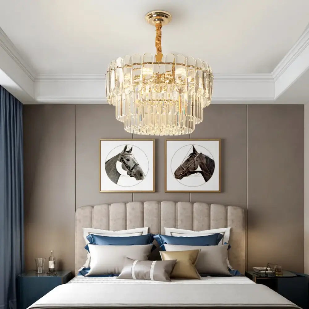 Gold Nordic crystal LED pendant chandelier over a kitchen island