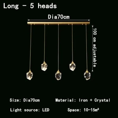 Nordic Crystal LED Pendant Light for Kitchen Island, 1 to 12 Heads – view 9