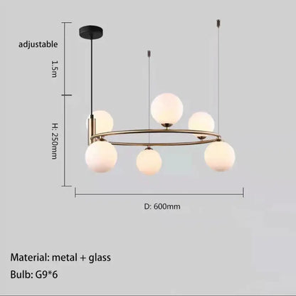 Nordic Glass Shade Ceiling Chandelier, 4 to 8 Lights, Gold or Black – view 9