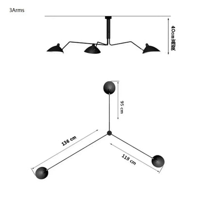 Nordic Industrial Iron Duckbill Spider Pendant Light, 3 or 6 Arms – view 9