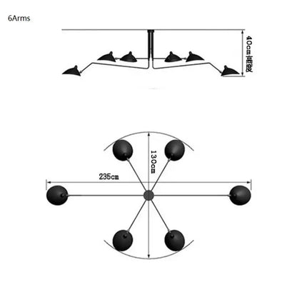 Nordic Industrial Iron Duckbill Spider Pendant Light, 3 or 6 Arms – view 11