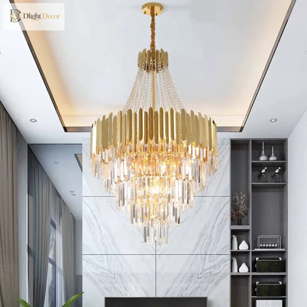 Tall Nordic Crystal LED Chandelier for Foyer and Staircase – view 4