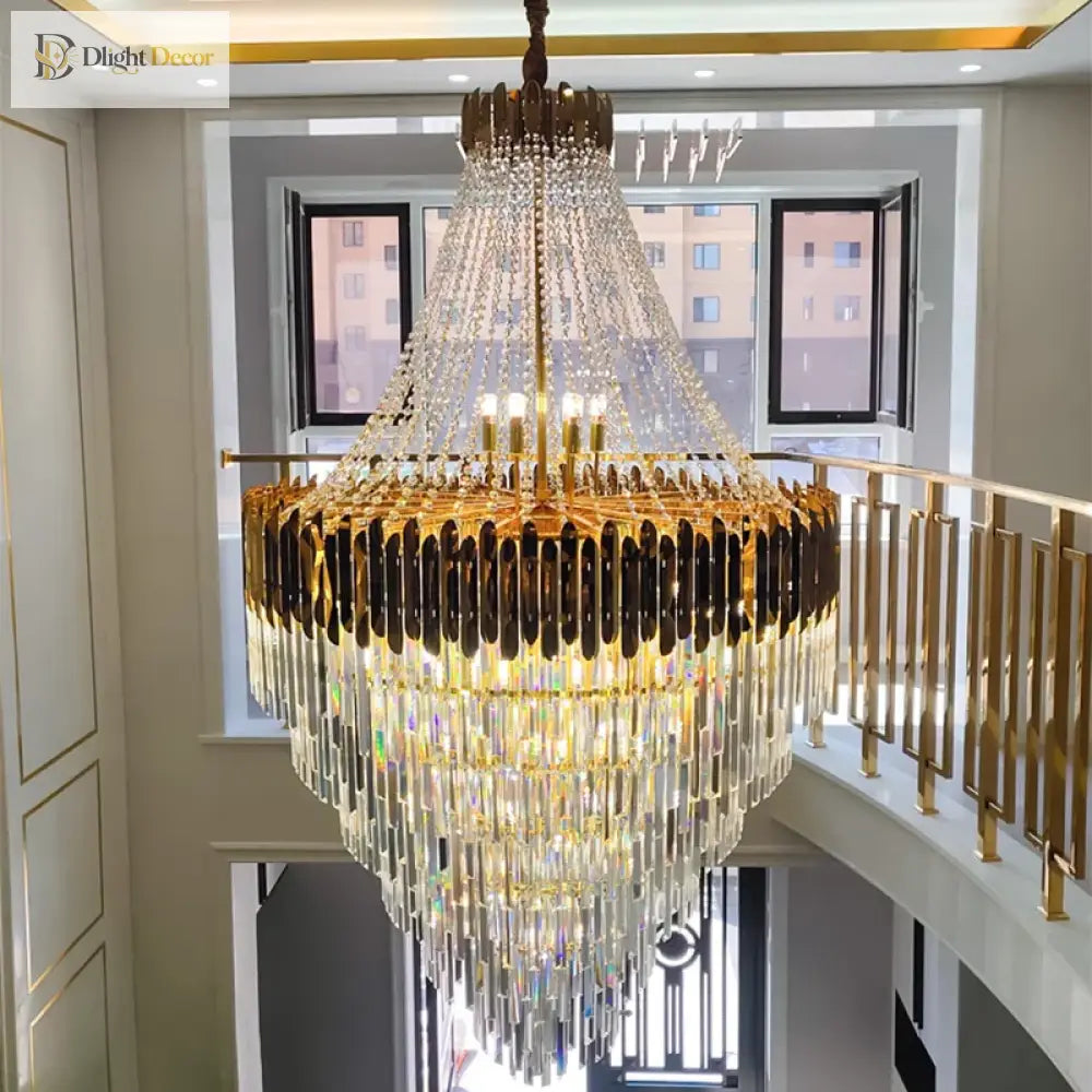 Tall Nordic Crystal LED Chandelier for Foyer and Staircase – view 3