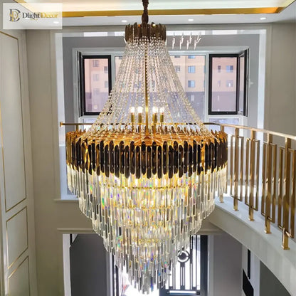 Tall Nordic Crystal LED Chandelier for Foyer and Staircase – view 3