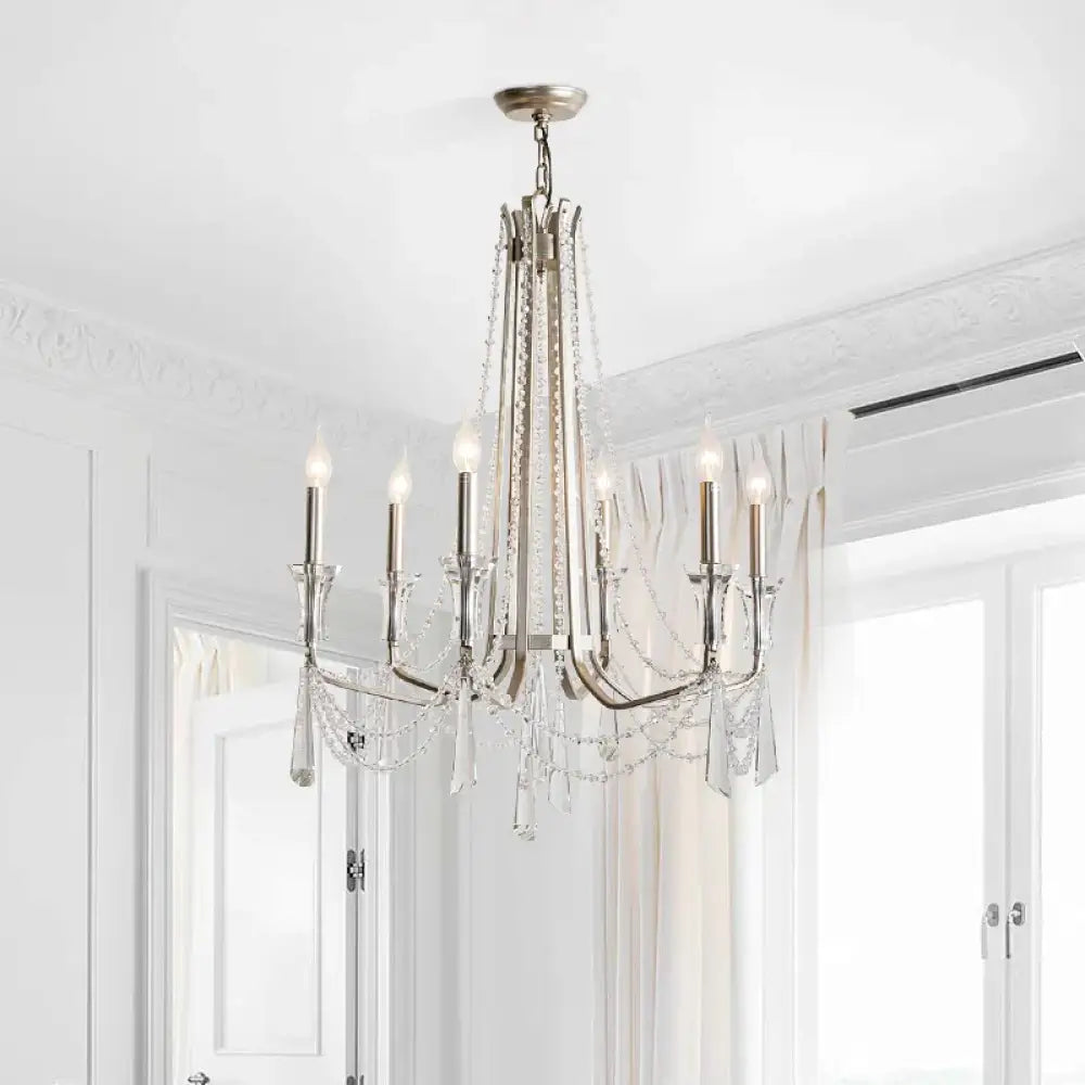 Gold Nordic crystal chandelier with LED lights hanging in an elegant living room