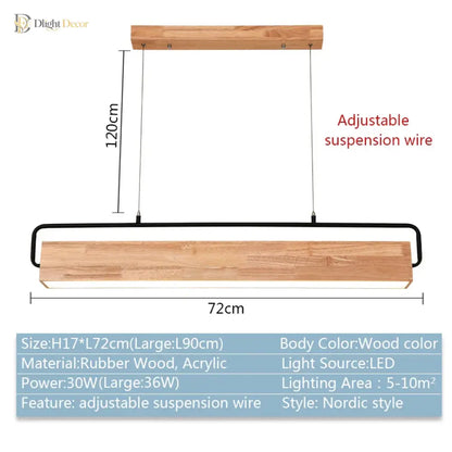 Nordic Wood LED Linear Pendant Light for Kitchen Island, 72 cm – view 6