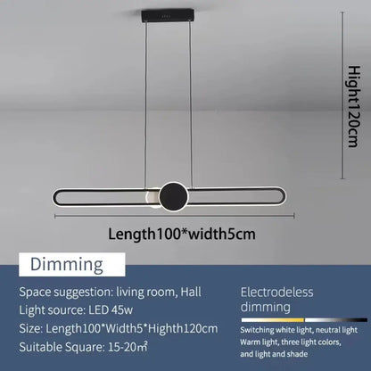 Minimalist Black LED Strip Pendant Light with Remote Dimming – view 7