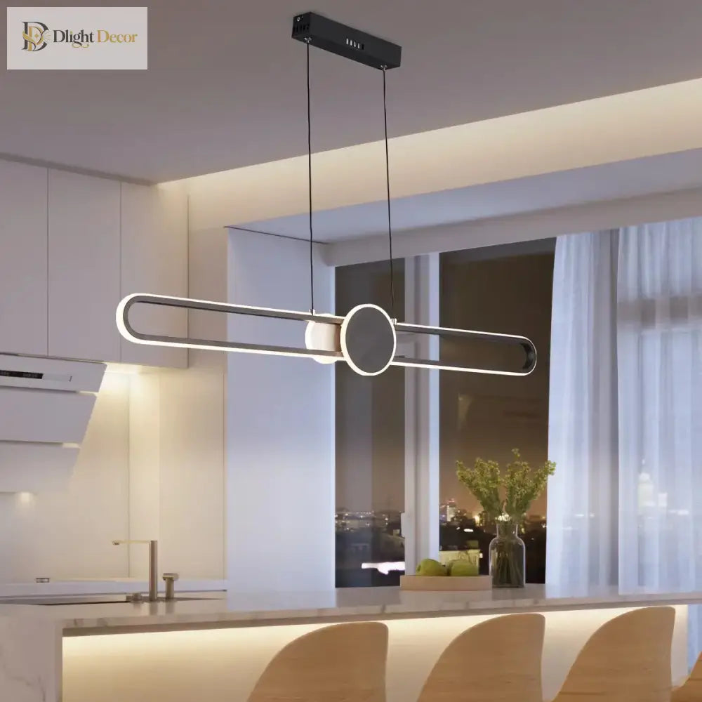 Minimalist Black LED Strip Pendant Light with Remote Dimming – view 4