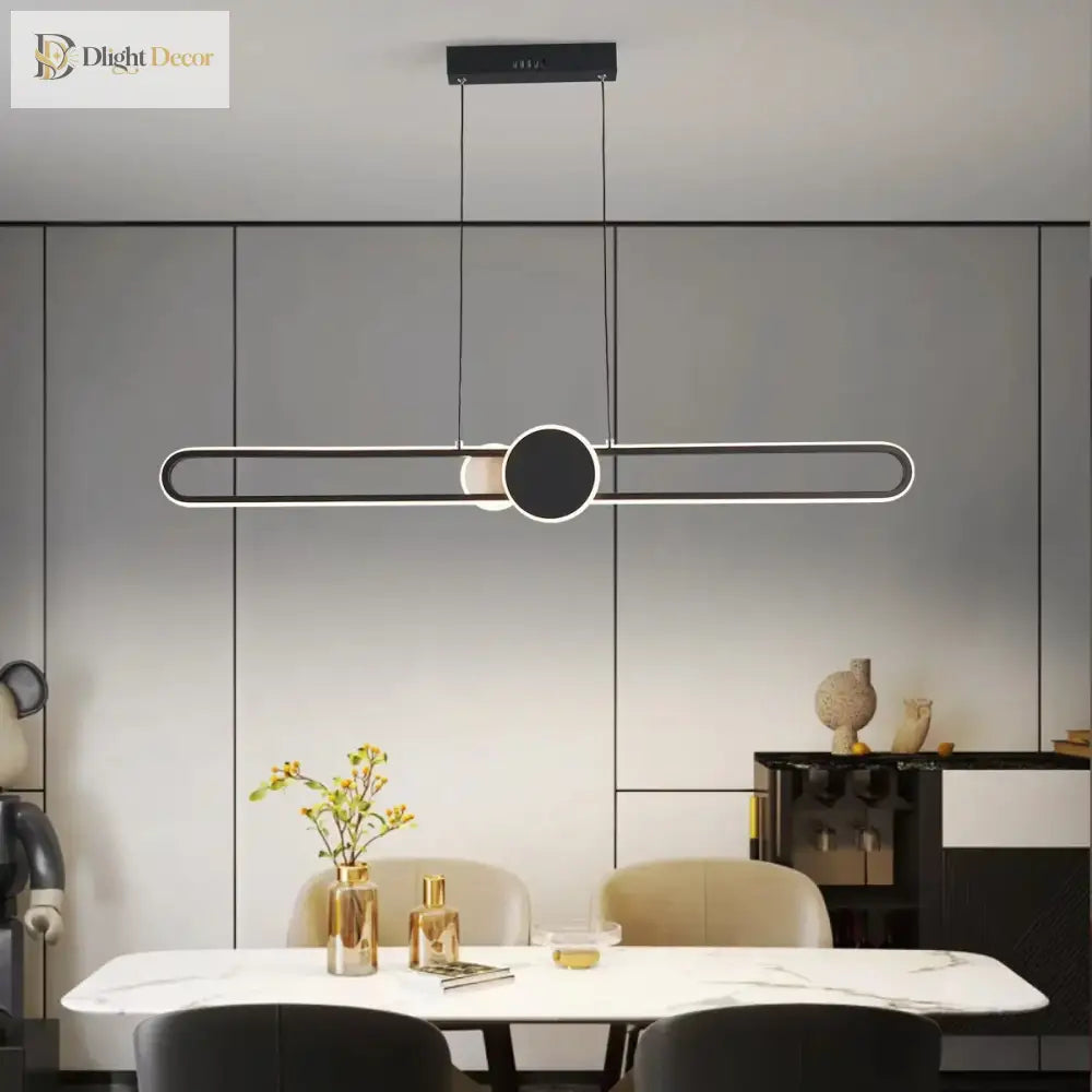 Minimalist Black LED Strip Pendant Light with Remote Dimming – view 2
