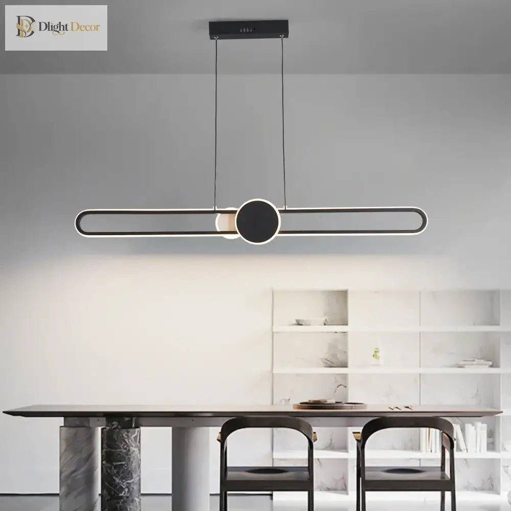 Minimalist Black LED Strip Pendant Light with Remote Dimming – view 3